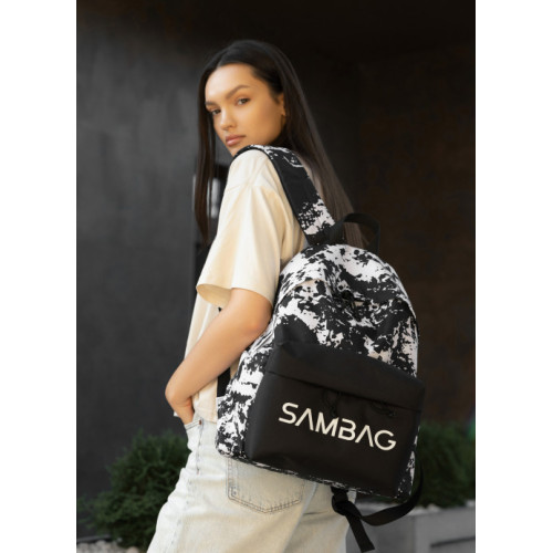 Жіночий рюкзак Sambag Active чорний тканевий з принтом 