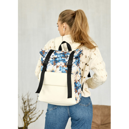 Рюкзак ролл Sambag унісекс RollTop Milton з принтом Blue flowers